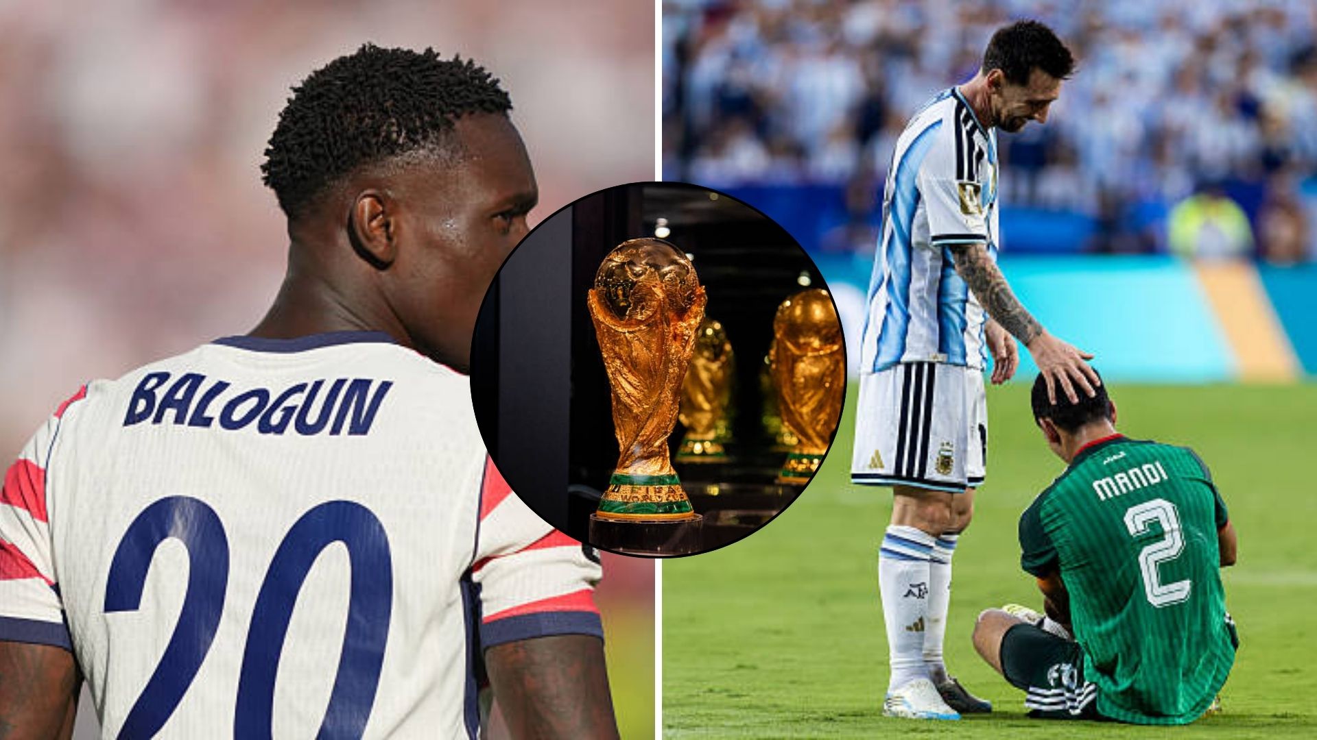 Split image featuring Folarin Balogun and Lionel Messi.
