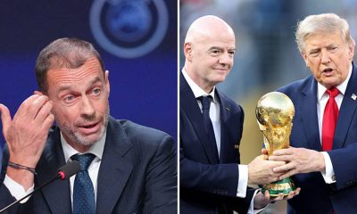 Split image featuring Aleksander Ceferin, Donald Trump and Gianni Infantino.