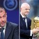 Split image featuring Aleksander Ceferin, Donald Trump and Gianni Infantino.