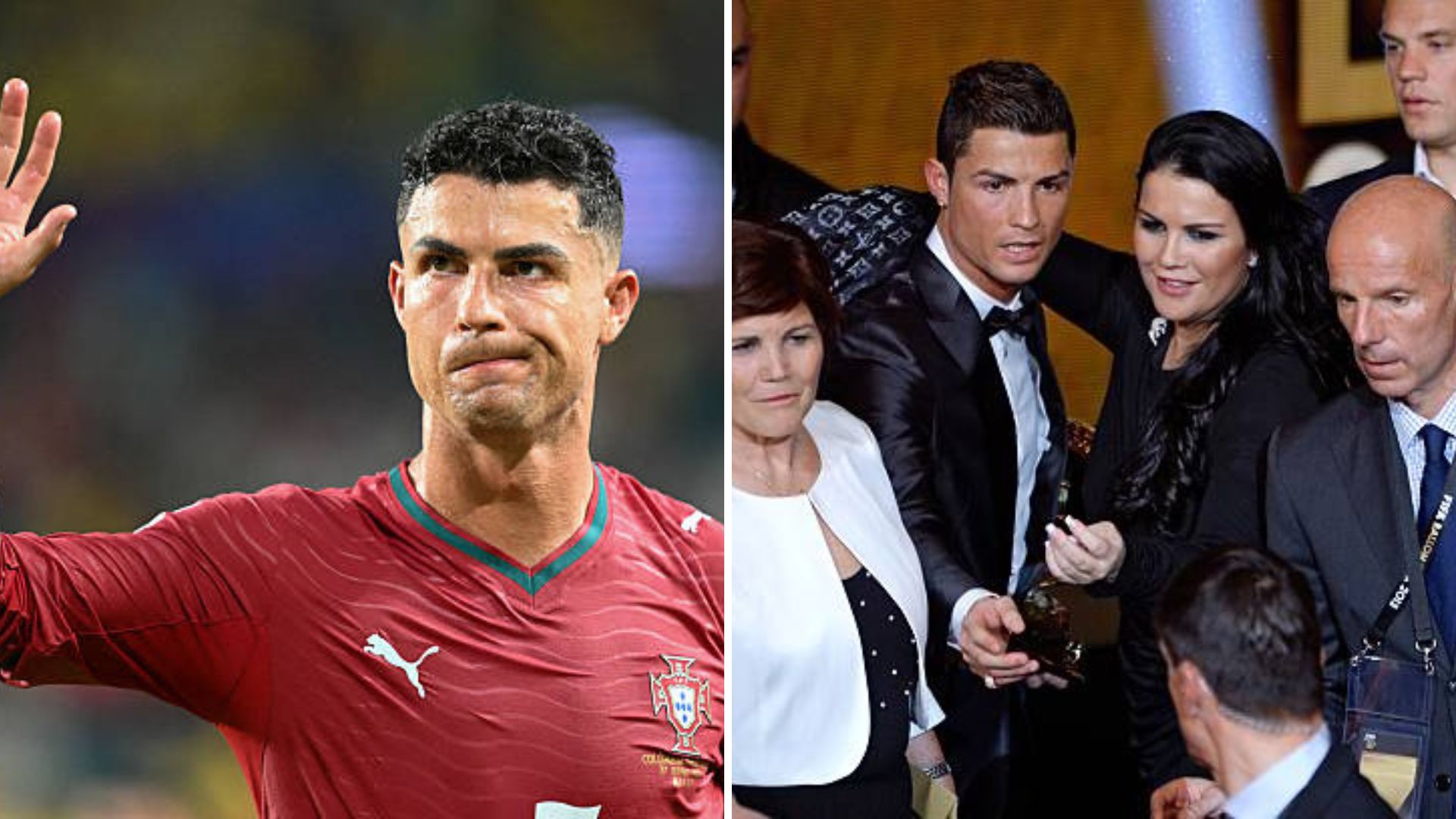 Split image featuring Cristiano Ronaldo and his sister.