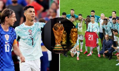Split image featuring Cristiano Ronaldo, Luka Modric and the players tribute for Diogo Jota.
