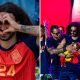 Split image featuring Marc Cucurella's celebrations post-World Cup triumph.
