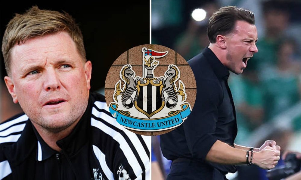 Split image featuring Matthias Jaissle, Eddie Howe and the Newcastle United crest.