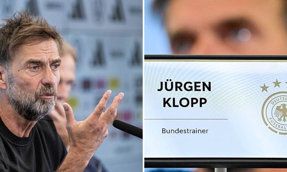 Split image featuring Jurgen Klopp and the DFB confirmation of him becoming the Bundestrainer.