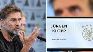 Split image featuring Jurgen Klopp and the DFB confirmation of him becoming the Bundestrainer.