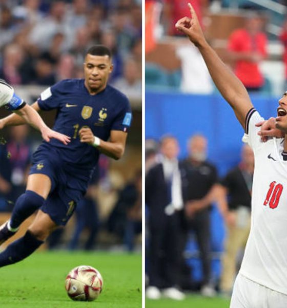 Split image featuring Harry Kane, Jude Bellingham, Kylian Mbappe and Lionel Messi
