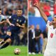 Split image featuring Harry Kane, Jude Bellingham, Kylian Mbappe and Lionel Messi