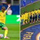 Split image featuring Jayden Adams and South African national team.