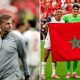 Split image featuring Jesse Marsch and the Morocco team with the flag.