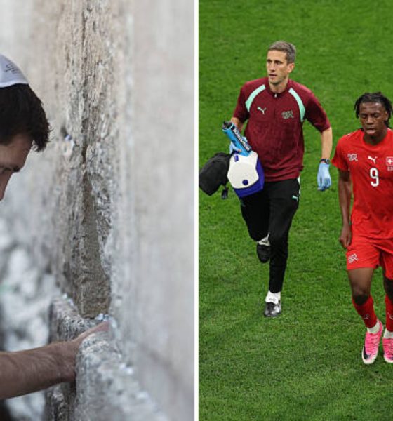 Split image featuring Lionel Messi and Johan Manzambi.