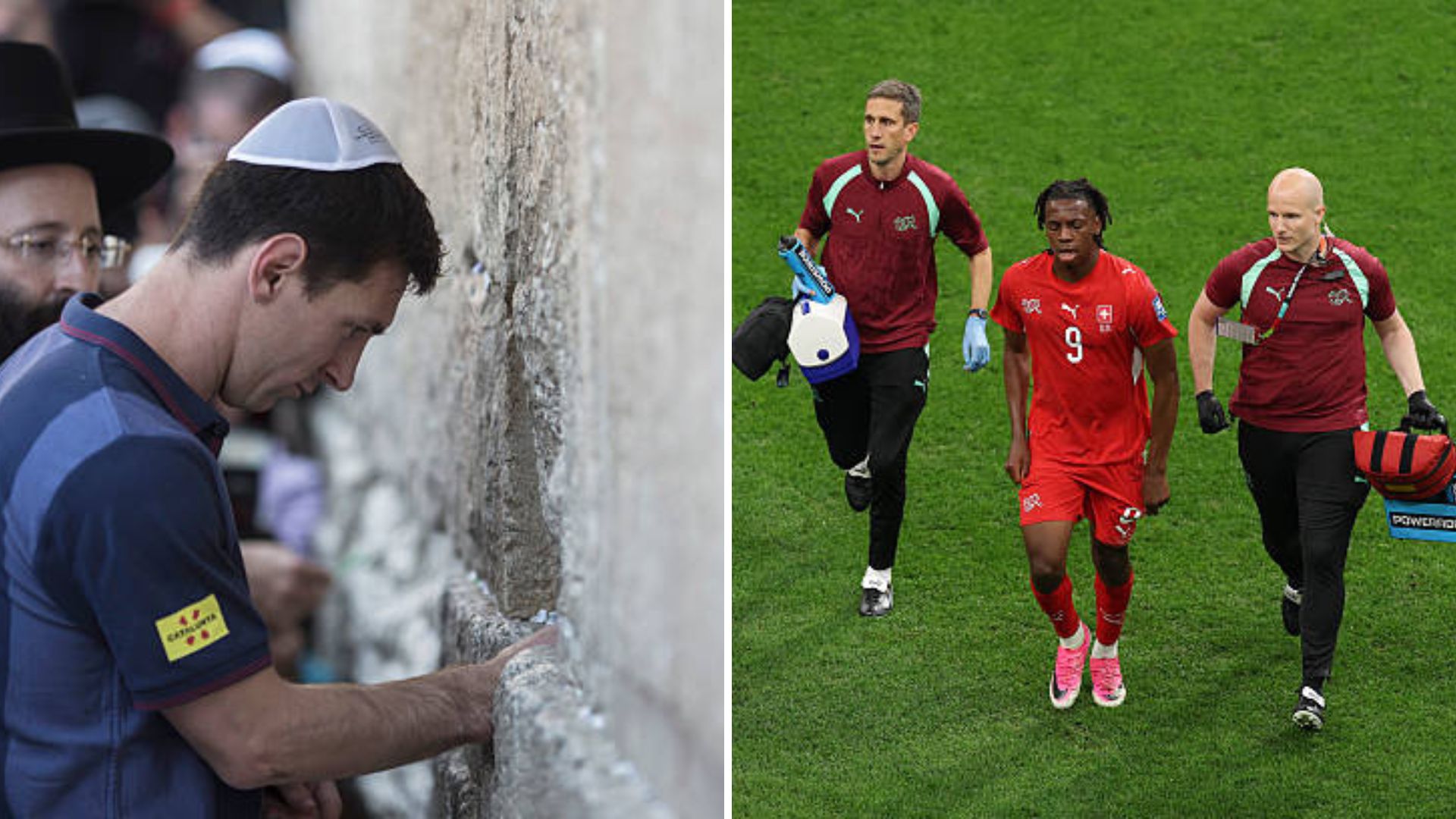 Split image featuring Lionel Messi and Johan Manzambi.
