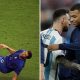 Split image featuring Zidane headbutt and Mbappe greeting Messi in 2022 final.