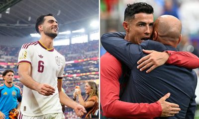 Split image featuring Mikel Merino and Cristiano Ronaldo with Roberto Martinez.