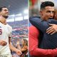 Split image featuring Mikel Merino and Cristiano Ronaldo with Roberto Martinez.