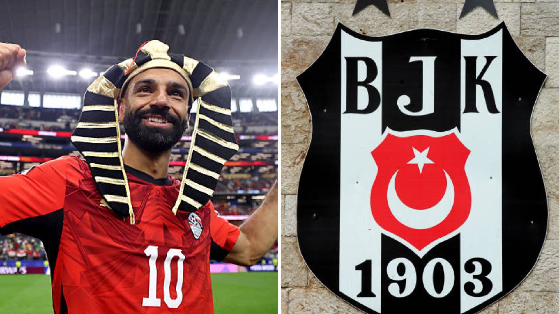 Split image featuring Mohamed Salah and the Besiktas logo.