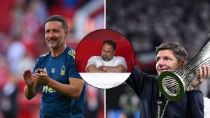 Split image featuring Vitor Pereira, Evangelos Marinakis and Oliver Glasner.