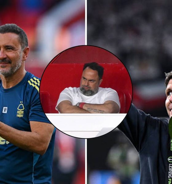 Split image featuring Vitor Pereira, Evangelos Marinakis and Oliver Glasner.