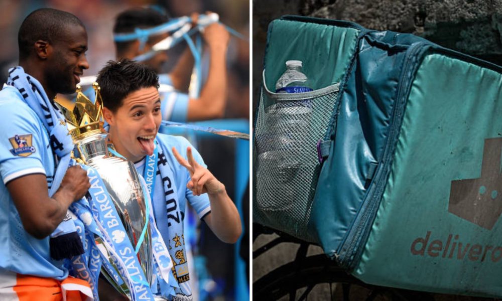 Split image featuring Samir Nasri and Deliveroo bag.