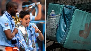 Split image featuring Samir Nasri and Deliveroo bag.