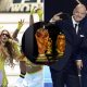 Split image featuring Shakira, World Cup trophy and Trump with Infantino