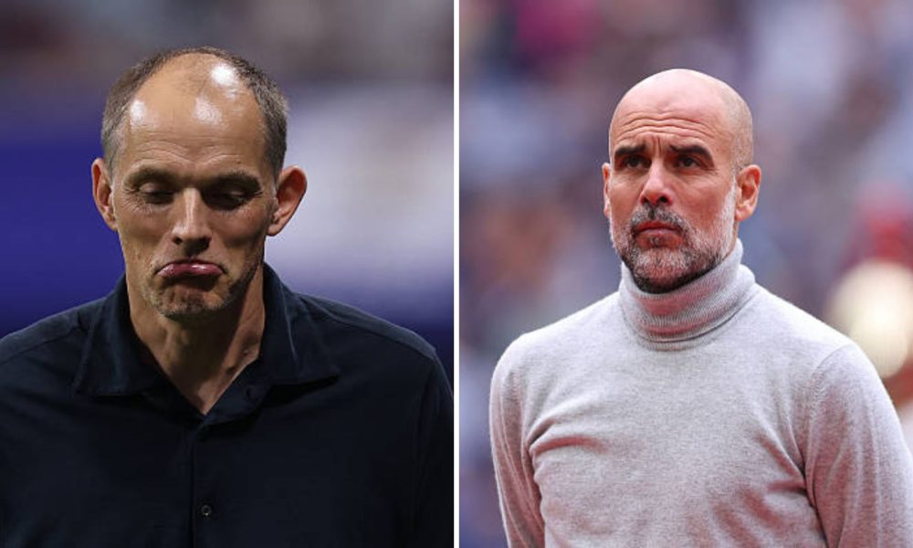 Split image featuring Thomas Tuchel and Pep Guardiola.
