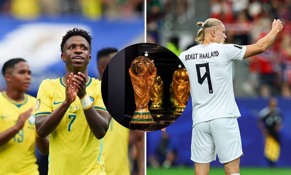 Split image featuring Erling Haaland and Vinicius JR.