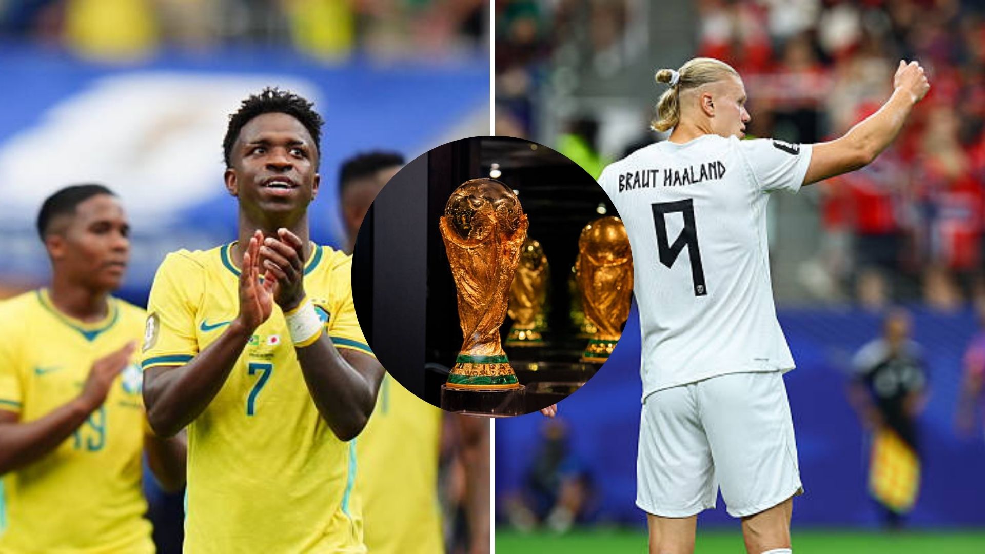 Split image featuring Erling Haaland and Vinicius JR.