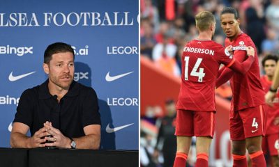 Split image featuring Xabi Alonso and Virgil van Dijk with Jordan Henderson.