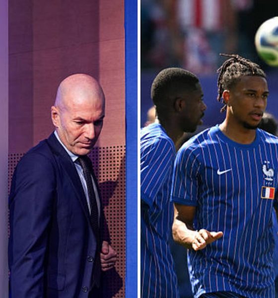 Split image featuring Zinedine Zidane and the French national team attack.