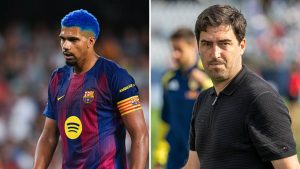 Split image between Ronald Araujo and Andoni Iraola.