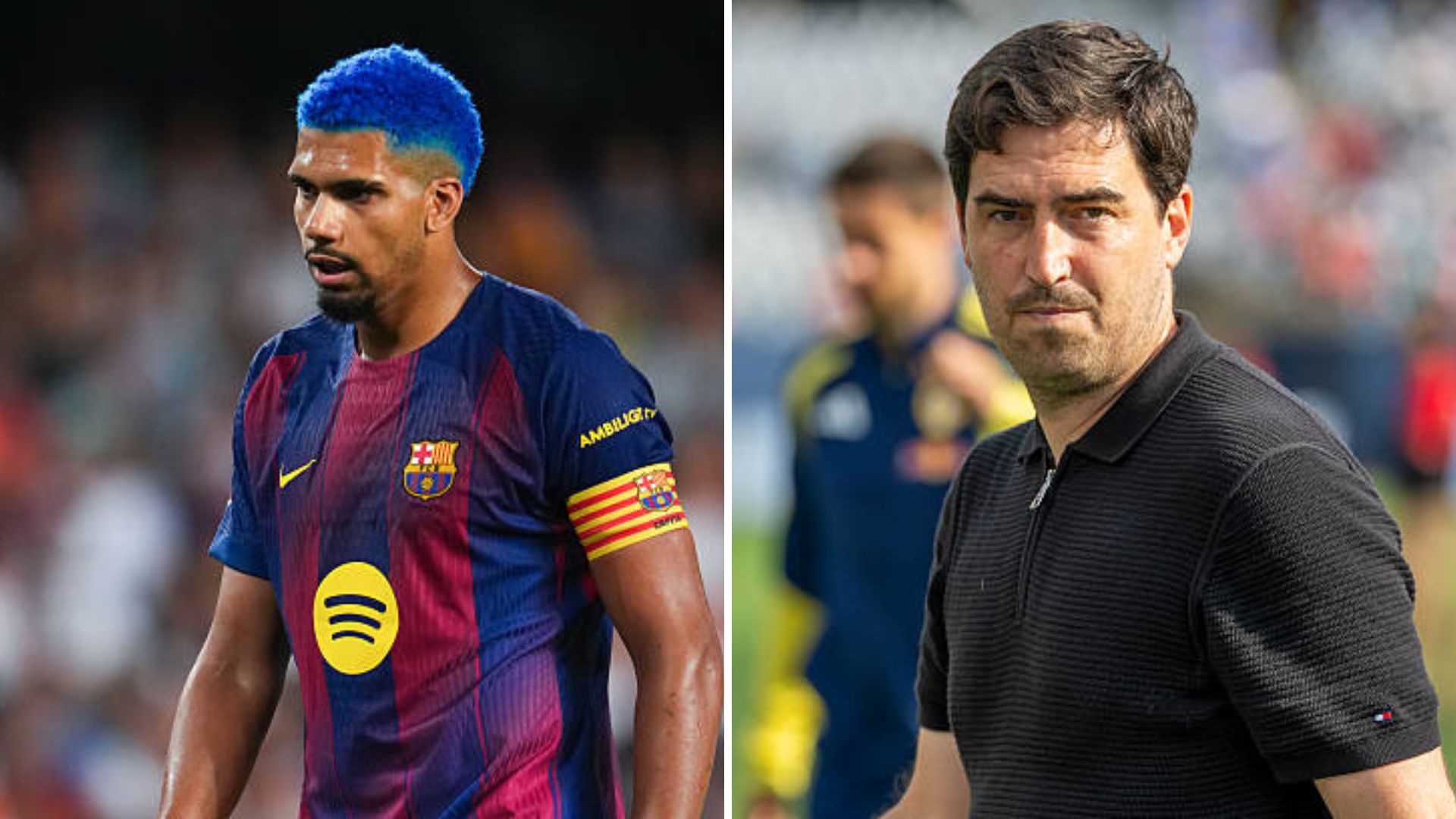 Split image between Ronald Araujo and Andoni Iraola.