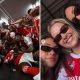Split image featuring Arsenal players and their partners celebrating their Premier League win.