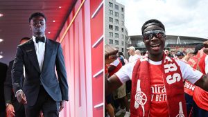 Split image featuring Bukayo Saka.