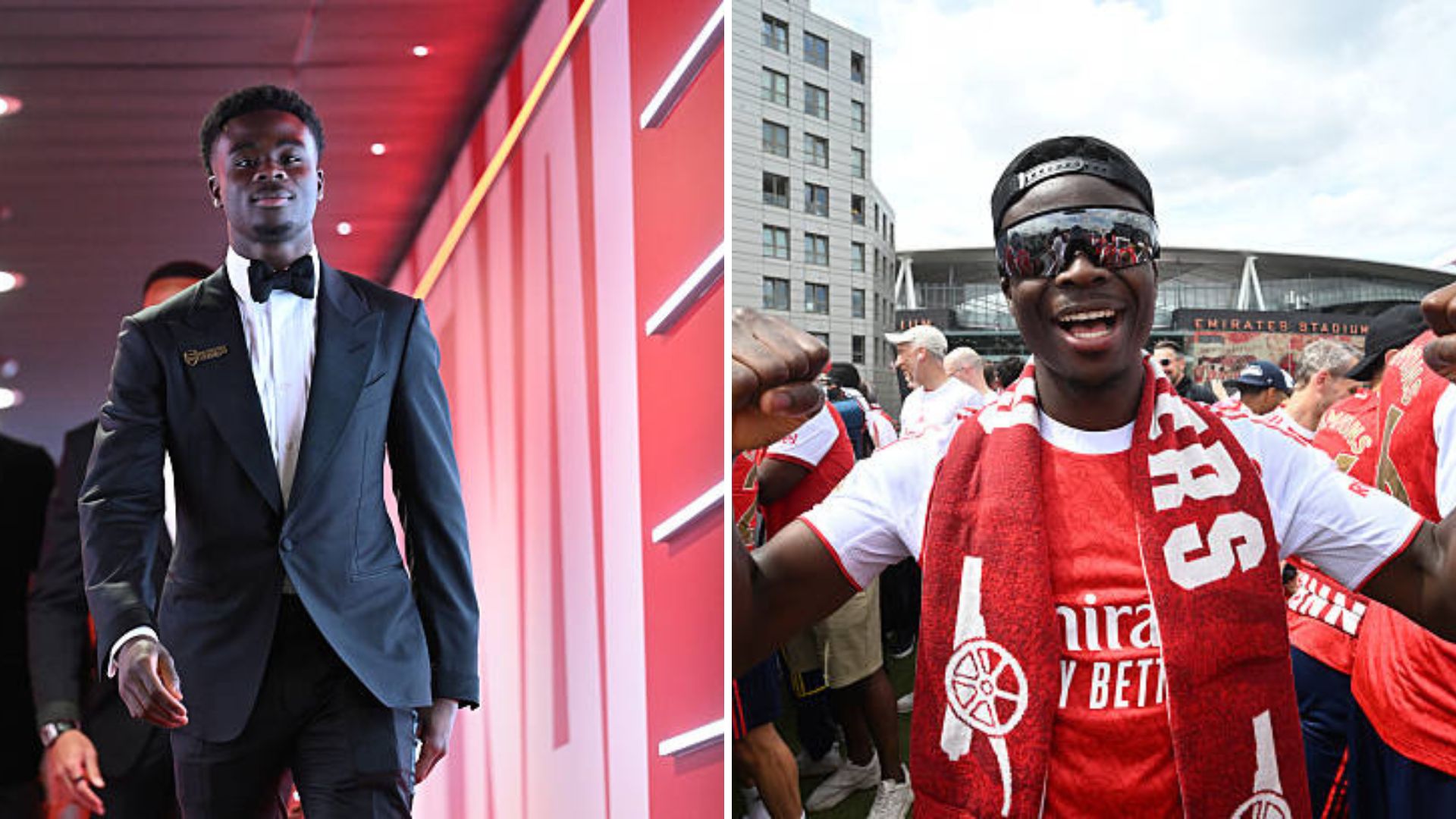 Split image featuring Bukayo Saka.