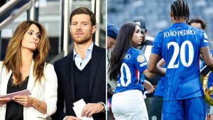 Split image featuring Joao Pedro and Xabi Alonso with their partners