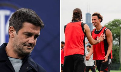 Split image featuring Inter manager Chivu and Curtis Jones.