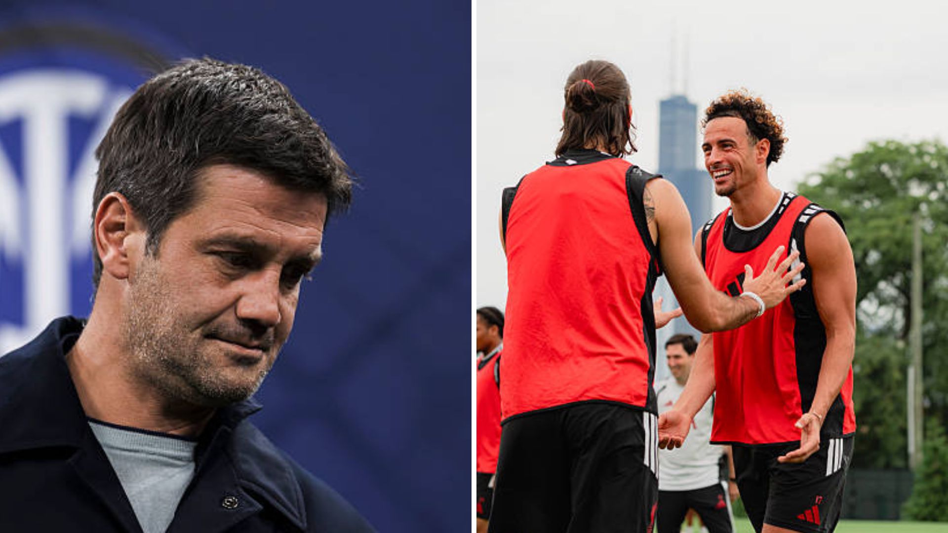 Split image featuring Inter manager Chivu and Curtis Jones.
