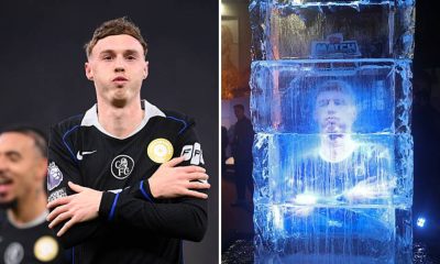 Split image featuring Cole Palmer and his trademark celebration.