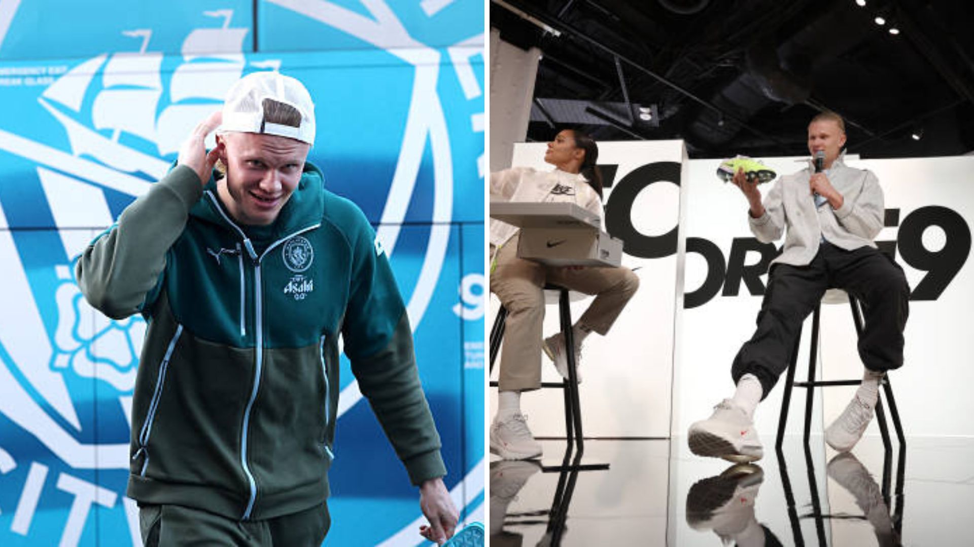 Split image featuring Erling Haaland.