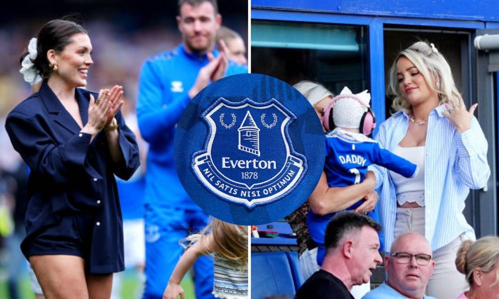 Split image featuring James Tarkowski and Jordan Pickford's WAGs.