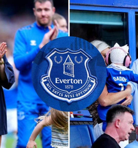 Split image featuring James Tarkowski and Jordan Pickford's WAGs.