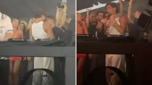 Ferran Torres and Ilia Topuria partying together at Ushuaïa Ibiza after Spain's World Cup victory