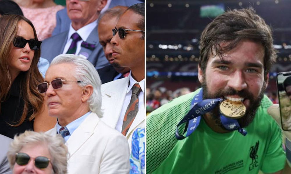 Split image featuring Virgil van Dijk and Alisson with their partners