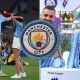 Split image featuring Manchester City players and their partners.