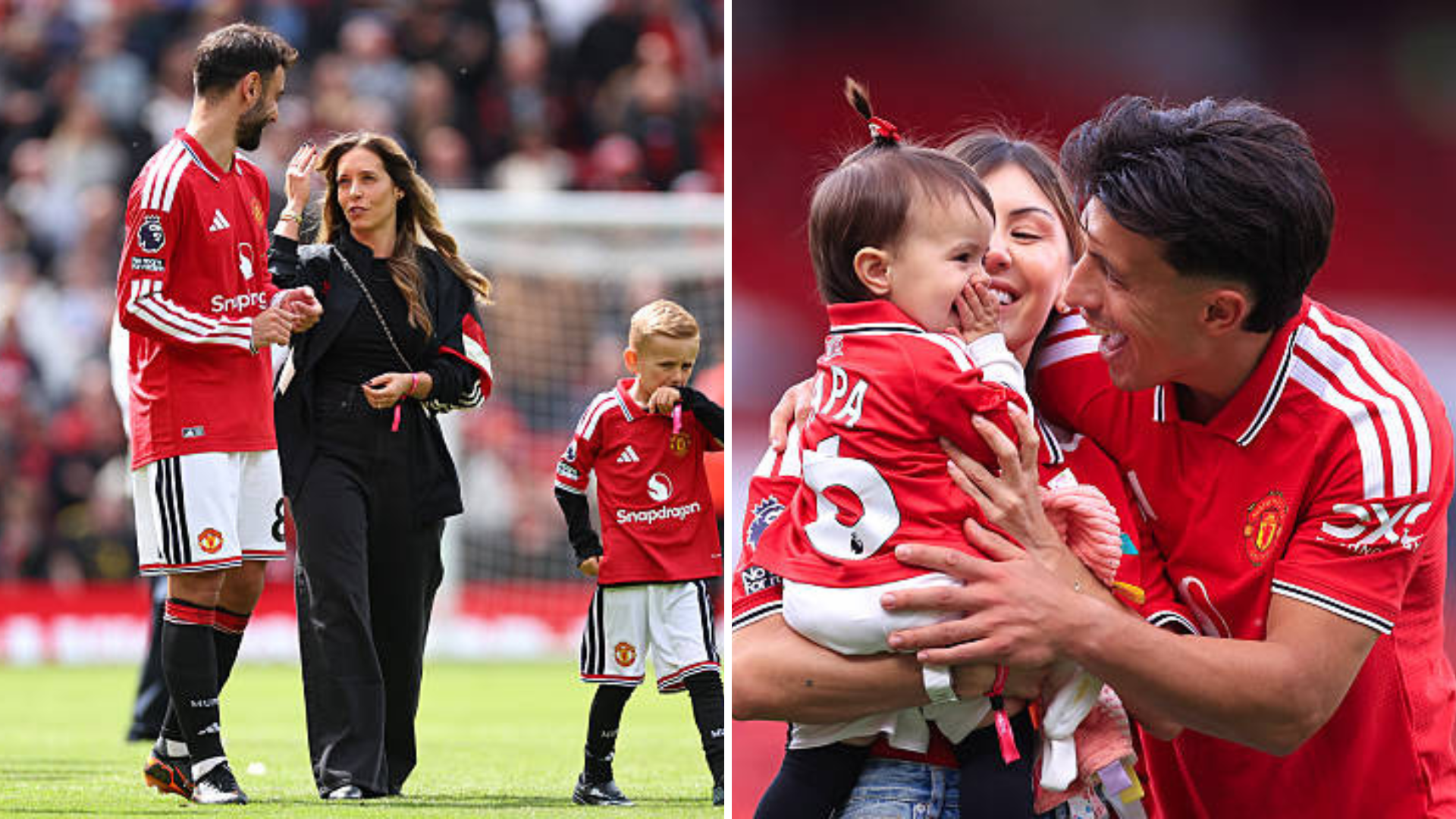 Split image featuring Bruno Fernandes and Lisandro Martinez's partners.