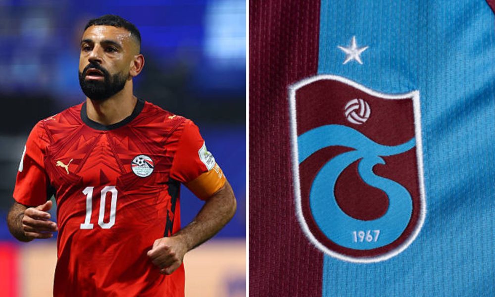 Split image featuring Mohamed Salah and the badge of Trabzonspor.