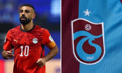 Split image featuring Mohamed Salah and the badge of Trabzonspor.