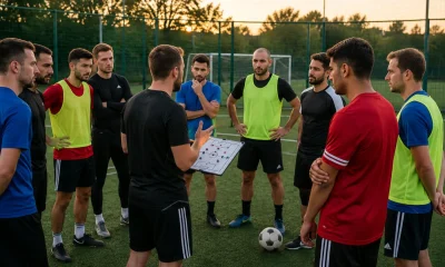 Players preparing for a weekly amateur football game