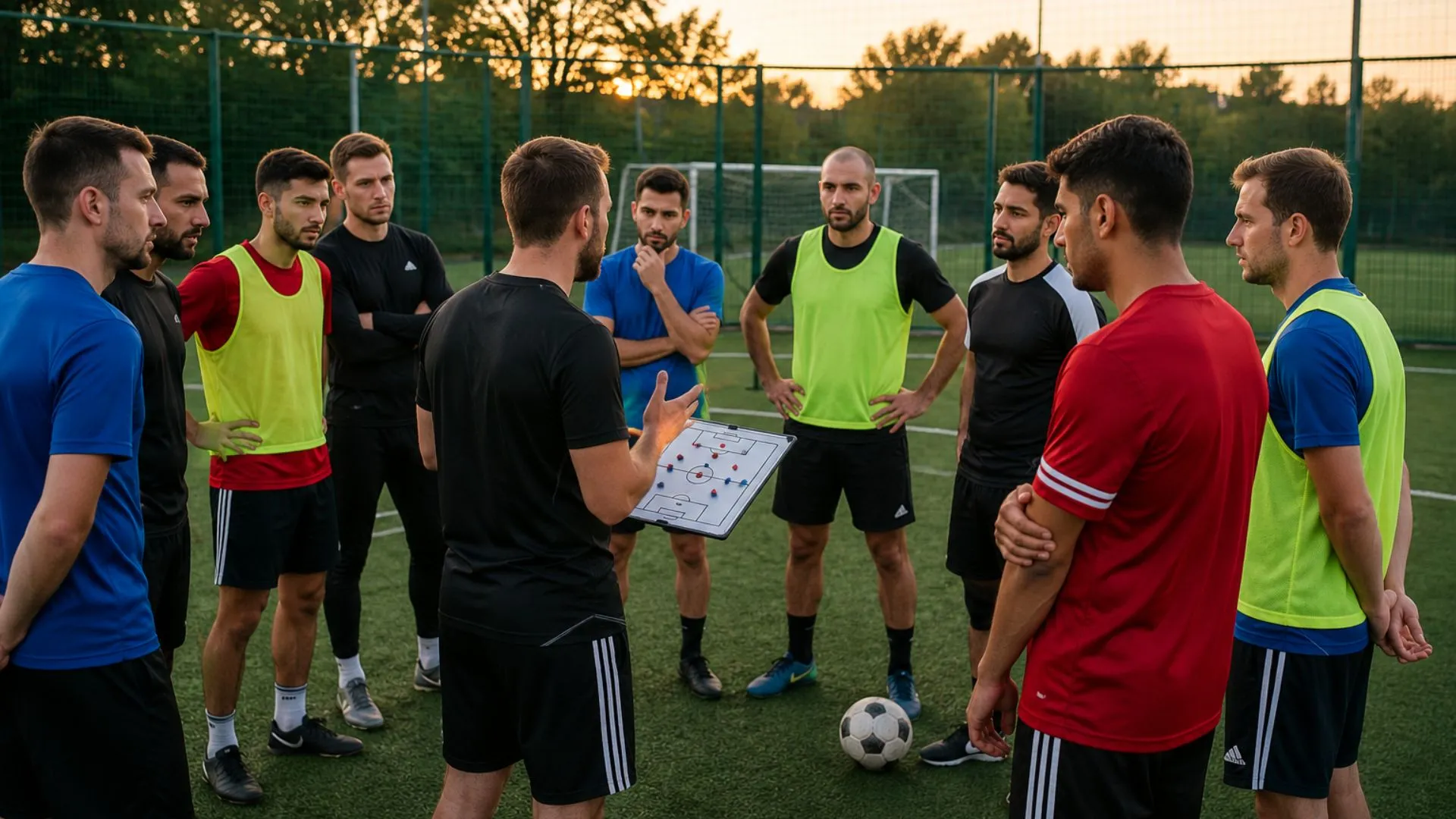 Players preparing for a weekly amateur football game