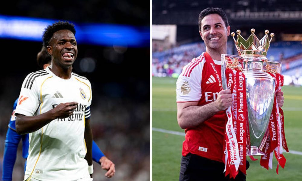 Split image featuring Vinicius Jr and Mikel Arteta.